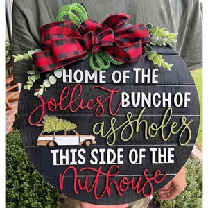 Hanging Christmas Wood Welcome Door Sign for  Home